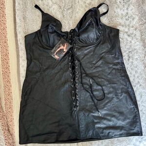 Black Leather Lace Up Club Dress